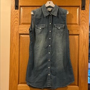Cowgirl Justice Sleeveless Denim Shirt Dress - Denim Blue, Snap Front, Size XL